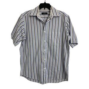 Bugatchi Uomo Cotton Striped Short Sleeve‎ Button-Up Shirt Size M